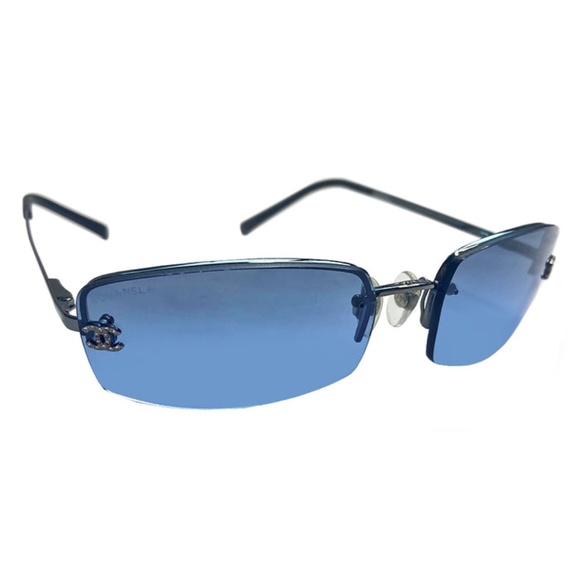 CHANEL CRYSTAL CC FRAMELESS BLUE LENS SUNGLASSES Y2K - Picture 4 of 4